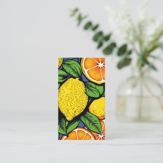 pop art lemons limes with qr code visitekaartje (Staand voorkant)