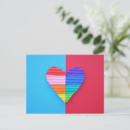 Pop Art Liefde Twin Valentijn Regenboog Harten Briefkaart (Staand voorkant)