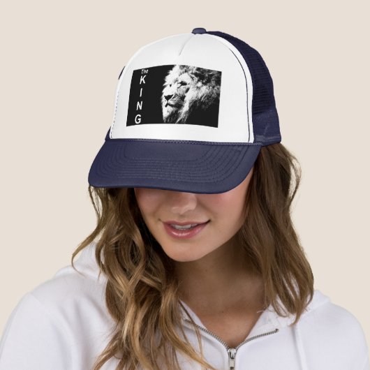 Pop Art Lion Head White Navy Blue Elegant Modern Trucker Pet (In situ)