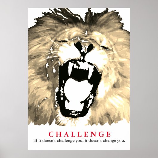 Pop Art Lion Motivatie Challenge  Sepia Poster (Voorkant)