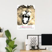 Pop Art Lion Motivatie Challenge  Sepia Poster (Thuiskantoor)