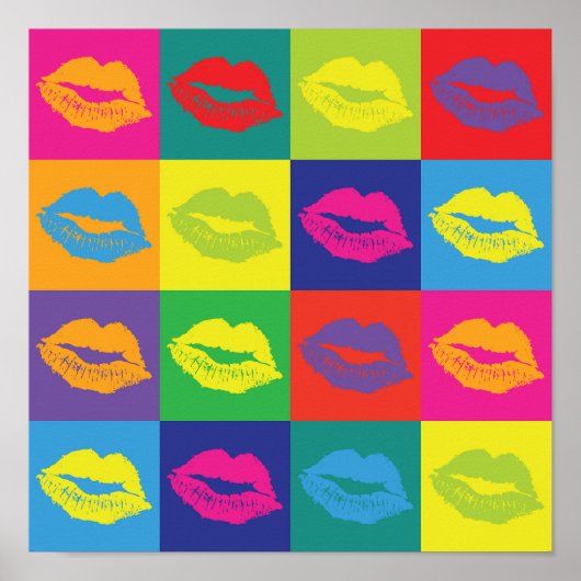 Pop Art Lips Kiss Marks Kleurrijk Poster (Voorkant)