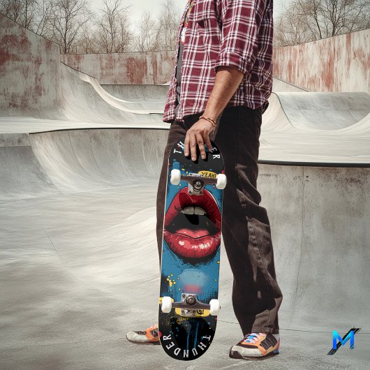 Pop Art Lips met Comic Expressions - Bold Retro Persoonlijk Skateboard