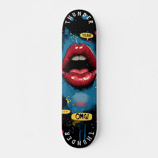 Pop Art Lips met Comic Expressions - Bold Retro Persoonlijk Skateboard (Voorkant)