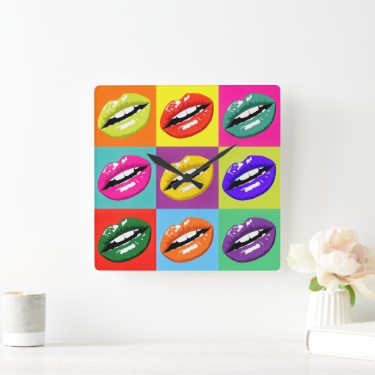 Pop Art Lips Pattern Designed Clock. Vierkante Klok (Huis)