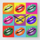Pop Art Lips Pattern Designed Clock. Vierkante Klok (Voorkant)