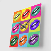 Pop Art Lips Pattern Designed Clock. Vierkante Klok (Hoek)