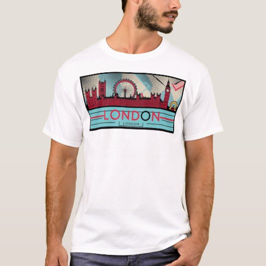 Pop-Art Londen Skyline 1 T-shirt (Voorkant)