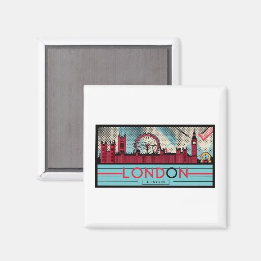 Pop-Art Londen Skyline Magnet (Voorkant / Achterkant)