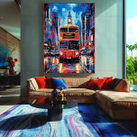 Pop Art Londense Bus met Big Ben Achtergrond Canvas Afdruk<br><div class="desc">Leg de charme en energie van Londen vast met deze gewaagde pop art met een rode dubbeldekkerbus tegen de achtergrond van Big Ben. De levendige kleuren en retro stijl brengen de iconische stad tot leven, perfect voor fans van pop art, Britse cultuur en trendy stedelijke decoratie. Voeg een levendig en...</div>