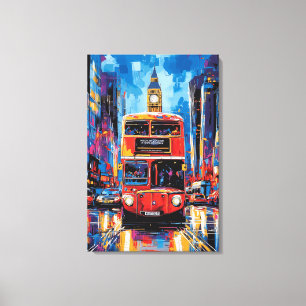 Pop Art Londense Bus met Big Ben Achtergrond Canvas Afdruk