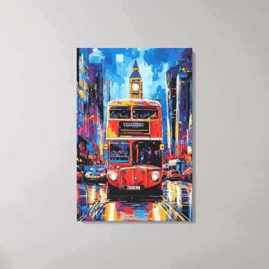 Pop Art Londense Bus met Big Ben Achtergrond Canvas Afdruk (Voorkant)