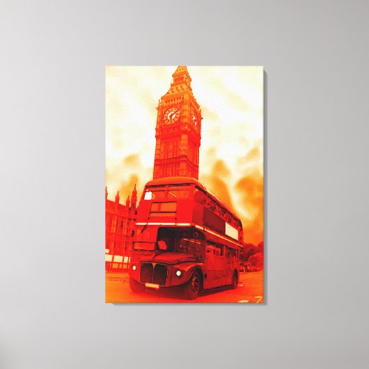 Pop Art London Bus Big Ben Red Orange Yellow Canvas Afdruk (Voorkant)