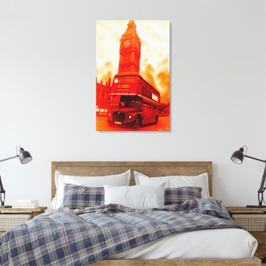 Pop Art London Bus Big Ben Red Orange Yellow Canvas Afdruk (Insitu (Slaapkamer))