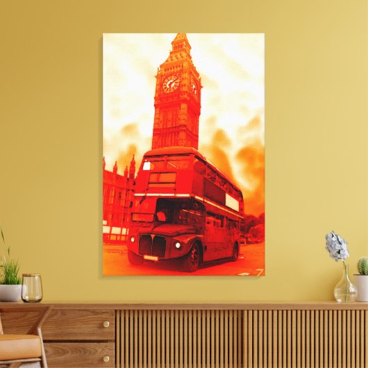 Pop Art London Bus Big Ben Red Orange Yellow Canvas Afdruk (Insitu (Woonkamer))