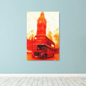 Pop Art London Bus Big Ben Red Orange Yellow Canvas Afdruk (Insitu (Houten vloer))