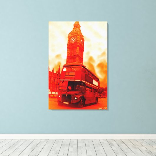 Pop Art London Bus Big Ben Red Orange Yellow Canvas Afdruk (Insitu (Houten vloer))