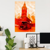 Pop Art London Bus Big Ben Red Orange Yellow Poster (Thuiskantoor)