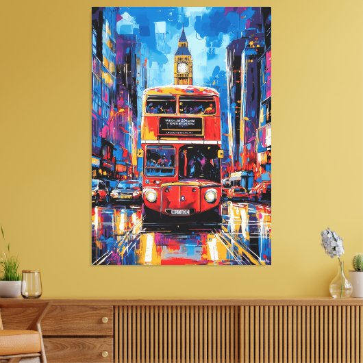 Pop Art London Bus met Big Ben achtergrond Canvas Afdruk (Insitu (Woonkamer))