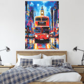 Pop Art London Bus met Big Ben achtergrond Canvas Afdruk (Insitu (Slaapkamer))