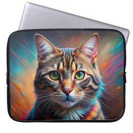 POP ART LOOK BRUIN TABBY CAT LAPTOP SLEEVE