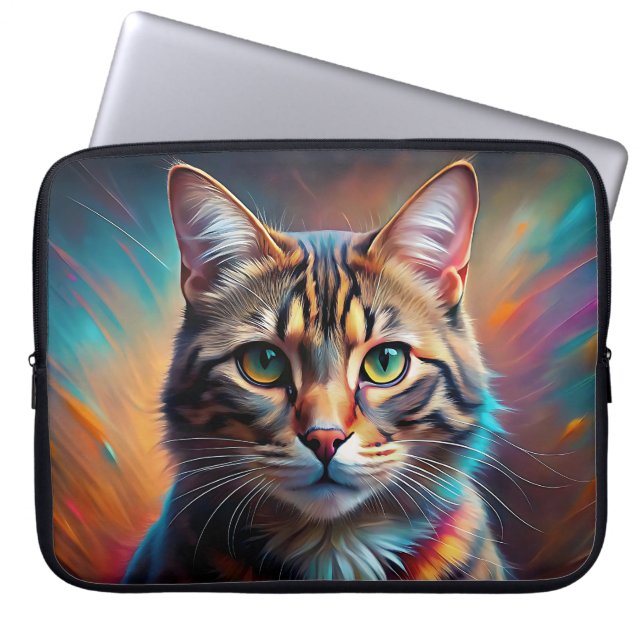 POP ART LOOK BRUIN TABBY CAT LAPTOP SLEEVE (Voorkant)