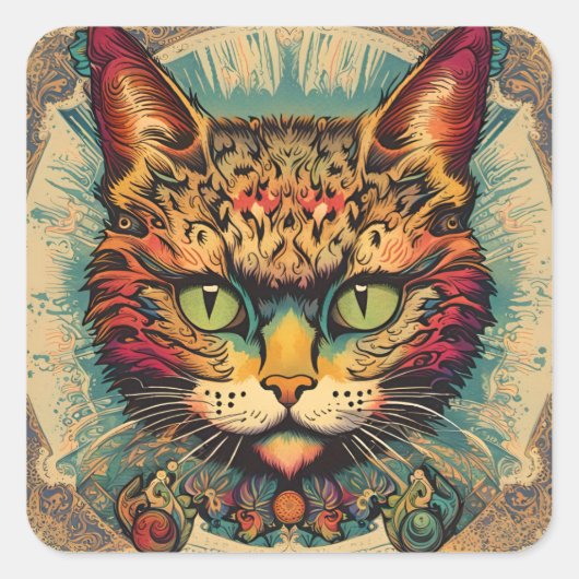  Pop Art Louis Wain Retro stijl Vierkante Sticker (Voorkant)