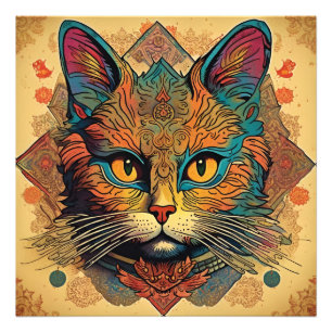 Pop Art Louis Wain Style Cat Foto Afdruk