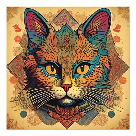 Pop Art Louis Wain Style Cat Foto Afdruk (Voorkant)
