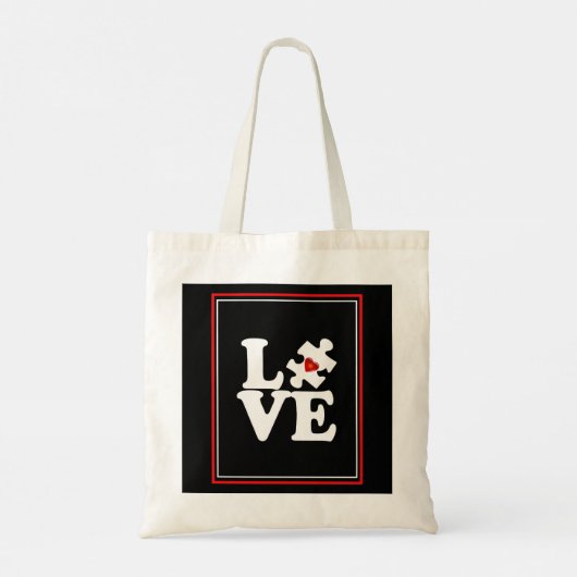 Pop Art LOVE Autisme Puzzle Piece Tote Bag (Achterkant)