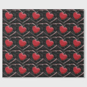 Pop Art Love Red Hearts Zwart inpakpapier (Vlak)