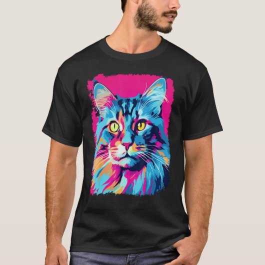 Pop Art Maine Coon Kat Roze T-shirt (Voorkant)