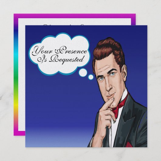 Pop Art Man Plechtige Viering Uitnodiging (Voorkant / Achterkant)