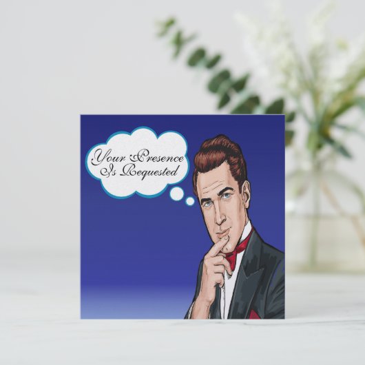 Pop Art Man Plechtige Viering Uitnodiging (Staand voorkant)