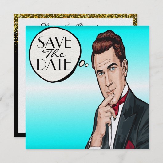 Pop Art Man Plechtige Viering Uitnodiging (Voorkant / Achterkant)