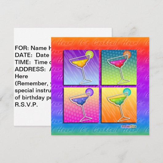 Pop Art MARGARITAS SQ. PARTIJINVITATIE Kaart (Voorkant / Achterkant)