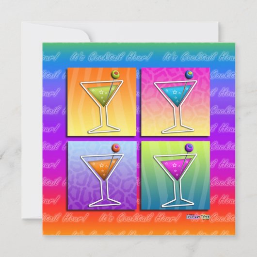 Pop Art MARTINIS Feest UITNODIGING (sq) (Voorkant)