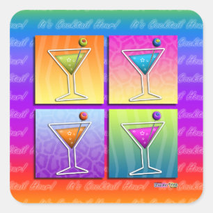 Pop Art MARTINIS STICKER (vierkant)