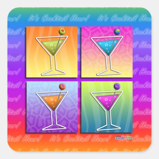 Pop Art MARTINIS STICKER (vierkant) (Voorkant)