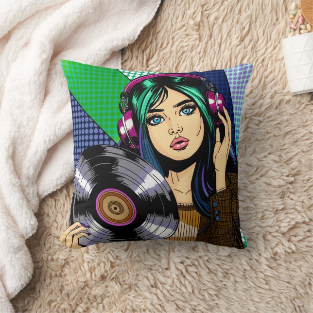 Pop Art-meisje met plaat Kussen (Deken)