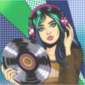 Pop Art meisje met plaat Sticker (Voorkant)