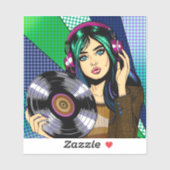 Pop Art meisje met plaat Sticker (Vel)
