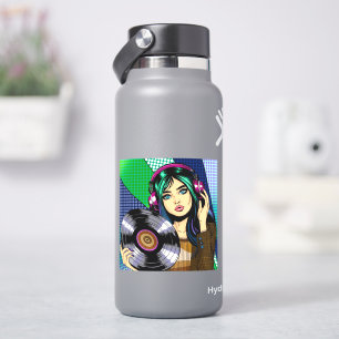 Pop Art meisje met plaat Sticker