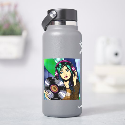 Pop Art meisje met plaat Sticker (HydroFlask)