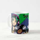 Pop Art Meisje met Record Gepersonaliseerd Koffiemok (Voorkant links)