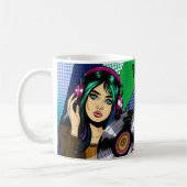 Pop Art Meisje met Record Gepersonaliseerd Koffiemok (Links)