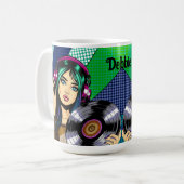 Pop Art Meisje met Record Gepersonaliseerd Koffiemok (Voorkant links)