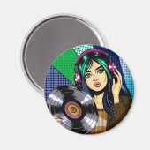 Pop Art Meisje met Record Magneet (Voorkant / Achterkant)