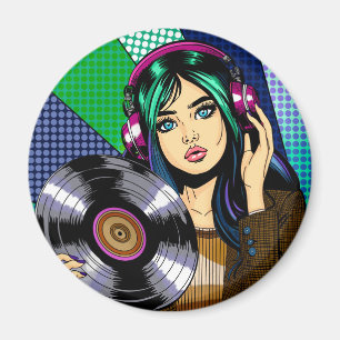 Pop Art Meisje met Record Magneet