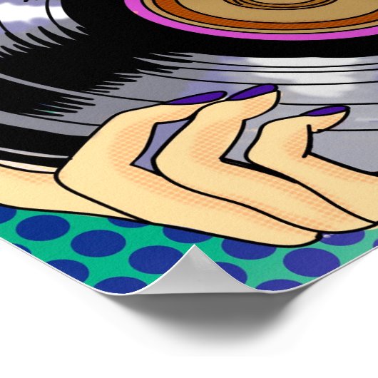 Pop Art Meisje met Record Poster (Hoek)